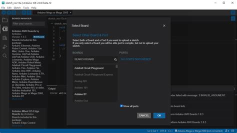 arduino ide no ports discovered